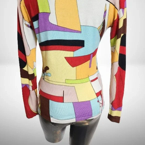 Emilio Pucci Iride Print Silk/Cotton Sweater Pullover Top - Size: 38 - Picture 9 of 16